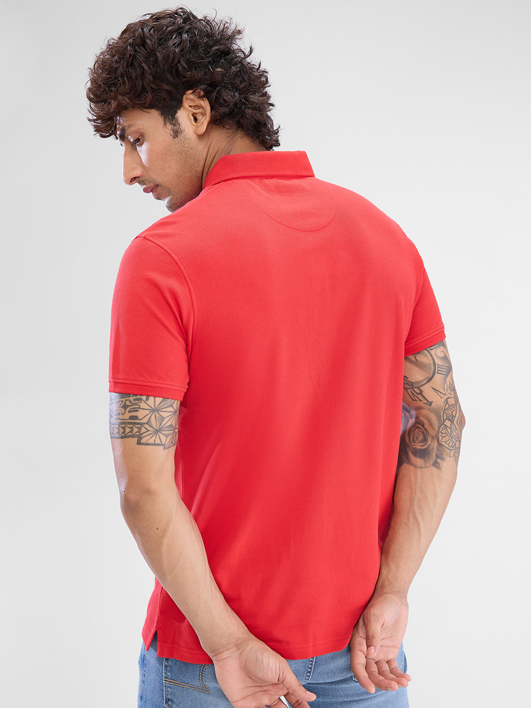 Spykar True Red Cotton Half Sleeve T-Shirt For Men