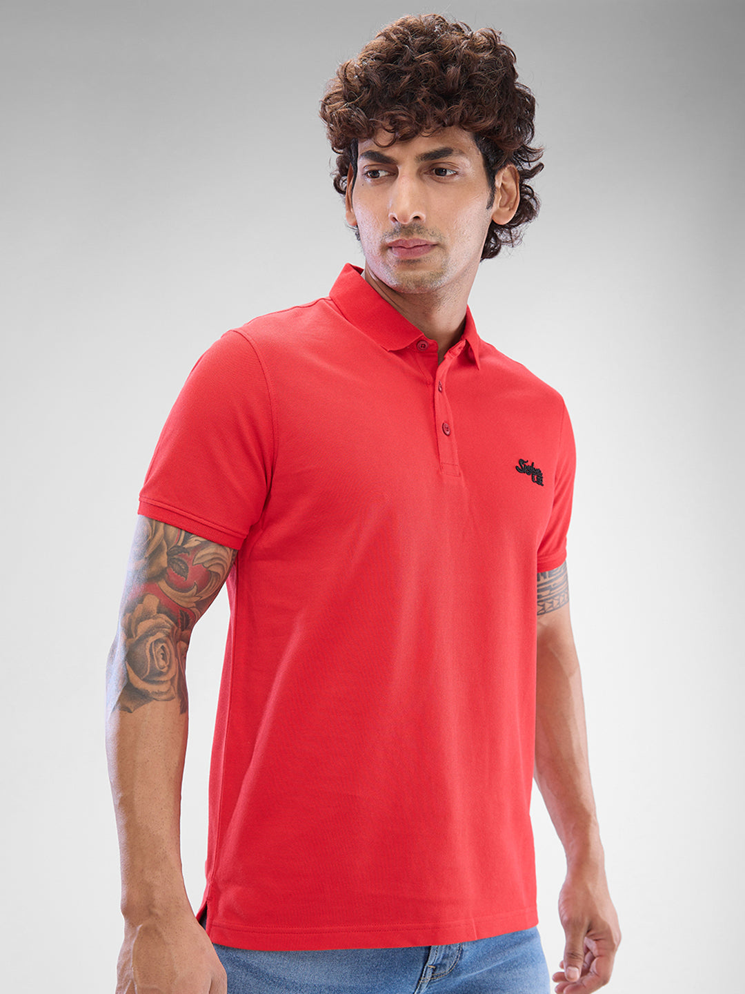 Spykar True Red Cotton Half Sleeve T-Shirt For Men