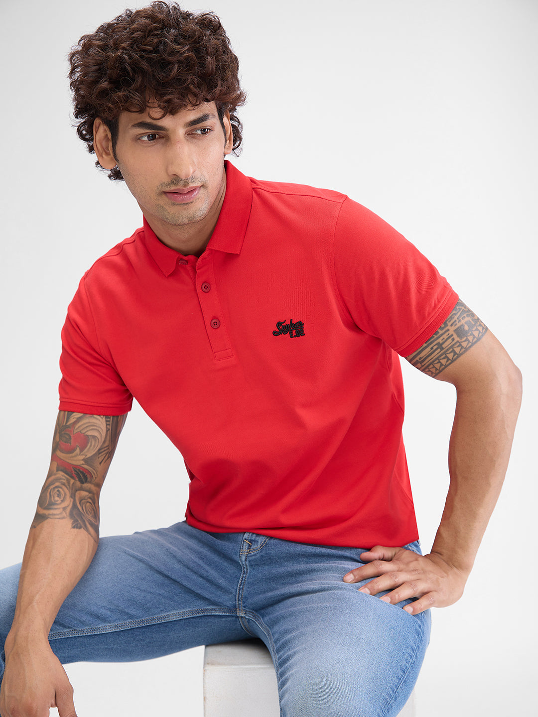 Spykar True Red Cotton Half Sleeve T-Shirt For Men