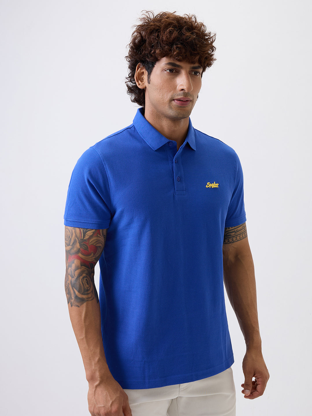 Spykar Cobalt Blue Slim Fit Casual T-Shirts For Men