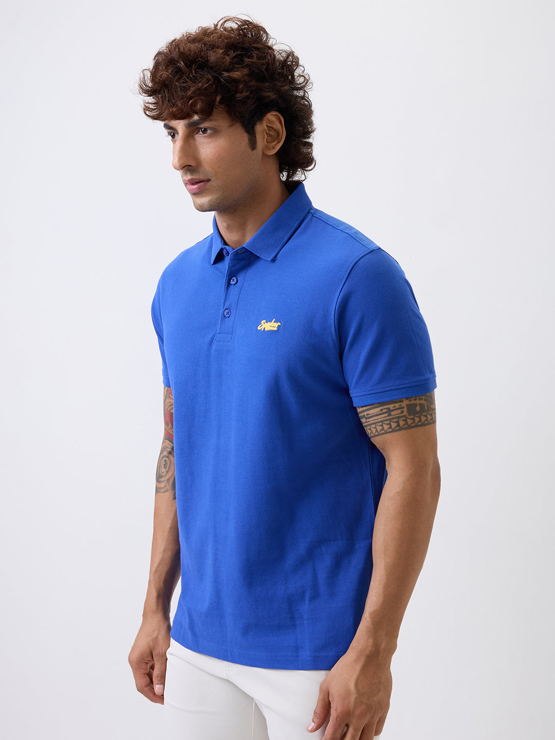 Spykar Cobalt Blue Slim Fit Casual T-Shirts For Men