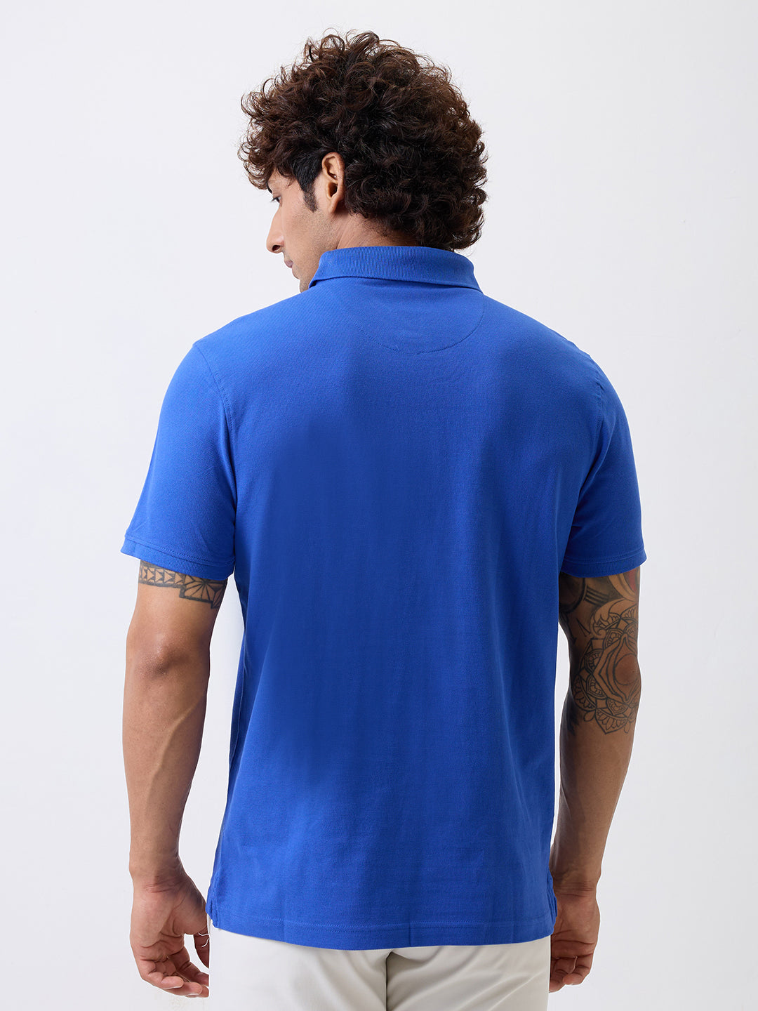 Spykar Cobalt Blue Slim Fit Casual T-Shirts For Men
