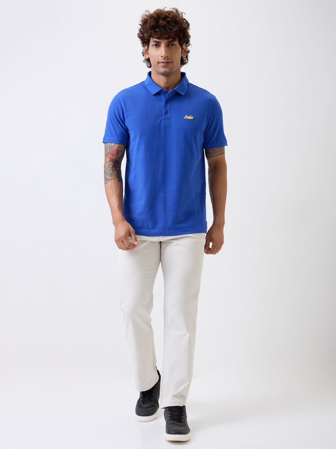 Spykar Cobalt Blue Slim Fit Casual T-Shirts For Men