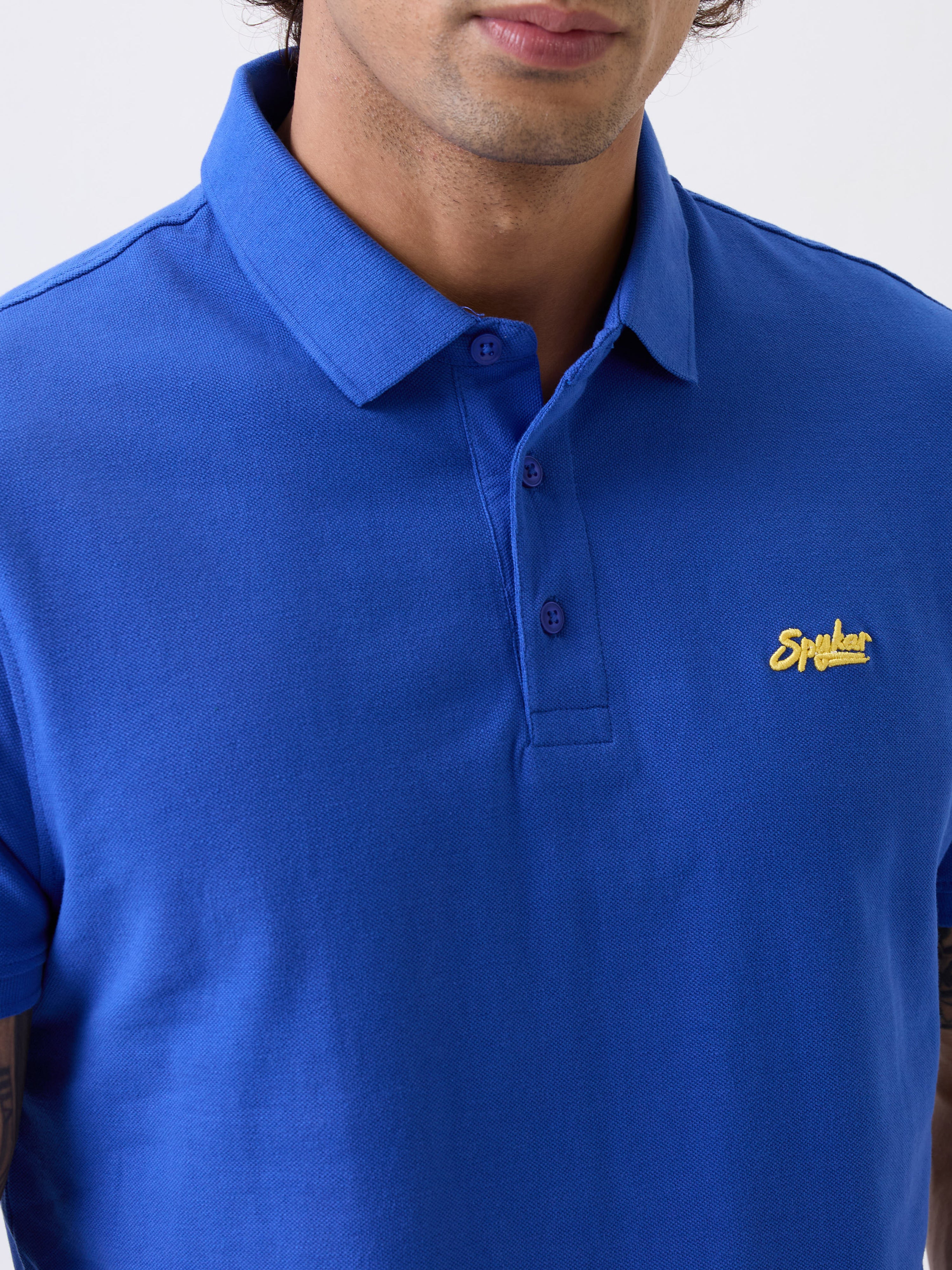Spykar Cobalt Blue Slim Fit Casual T-Shirts For Men
