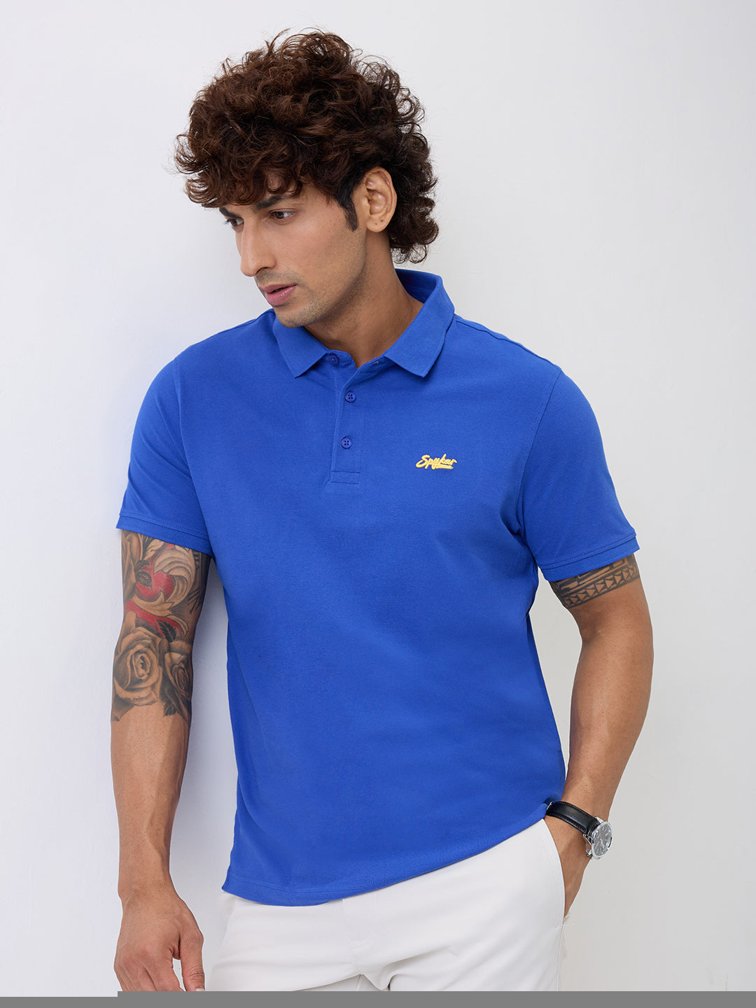 Spykar Cobalt Blue Slim Fit Casual T-Shirts For Men