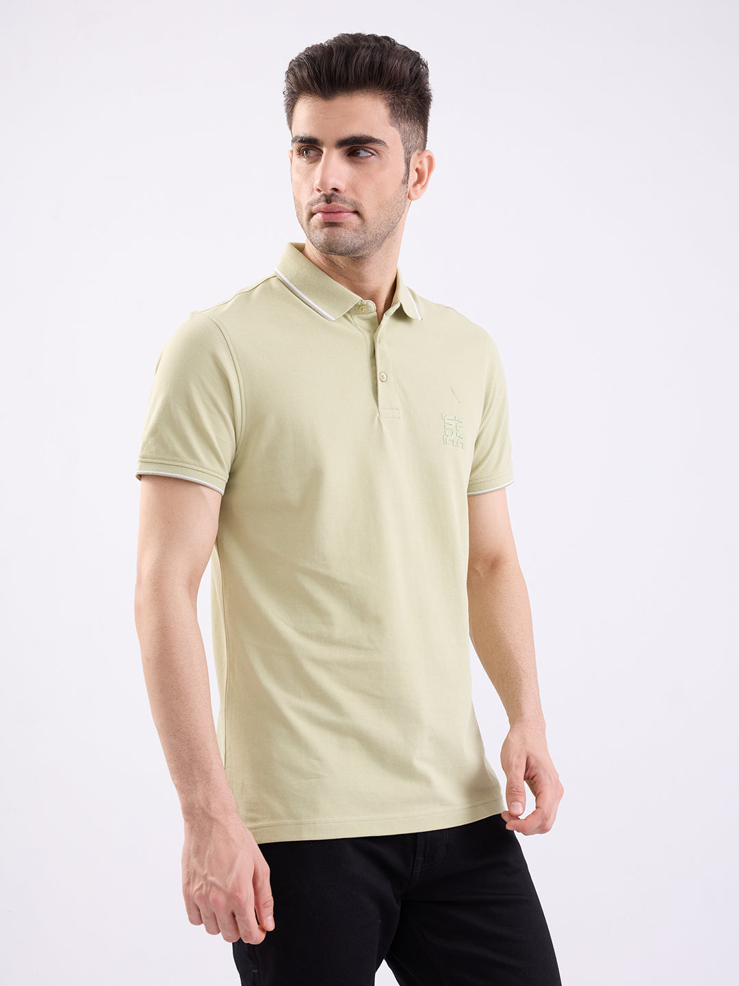 Spykar Lint Green Slim Fit Casual T-Shirt For Men