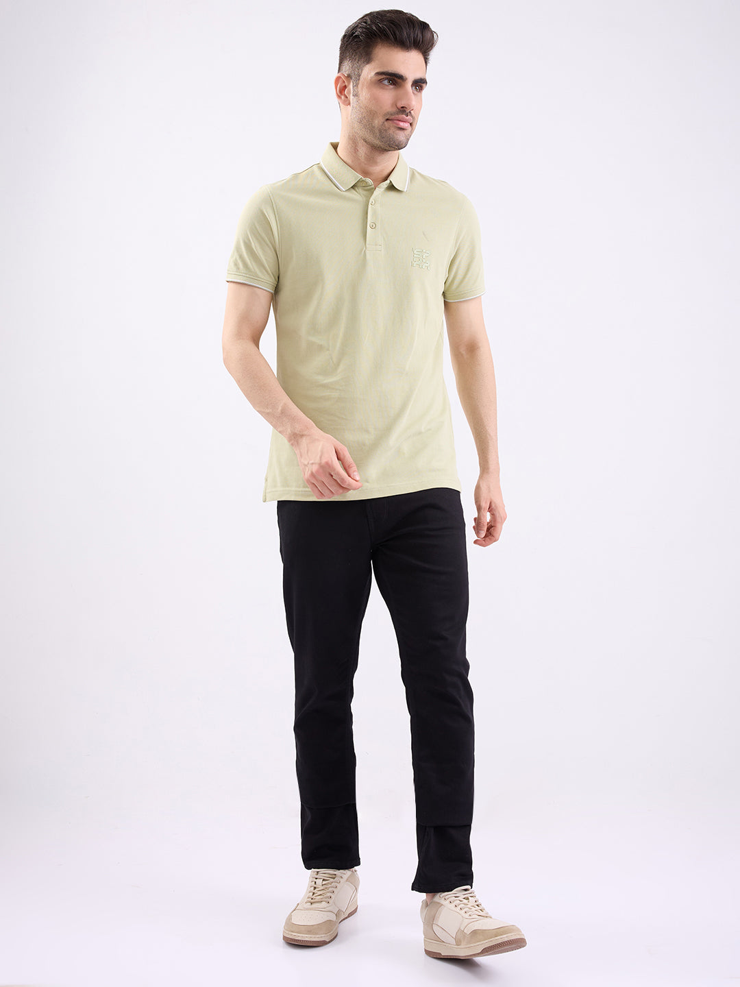 Spykar Lint Green Slim Fit Casual T-Shirt For Men