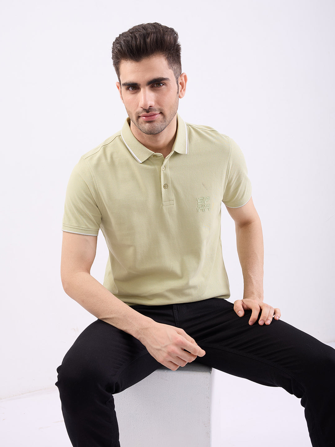 Spykar Lint Green Slim Fit Casual T-Shirt For Men