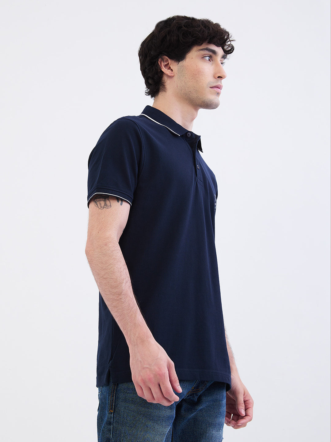 Spykar Navy Blue Slim Fit Casual T-Shirt For Men