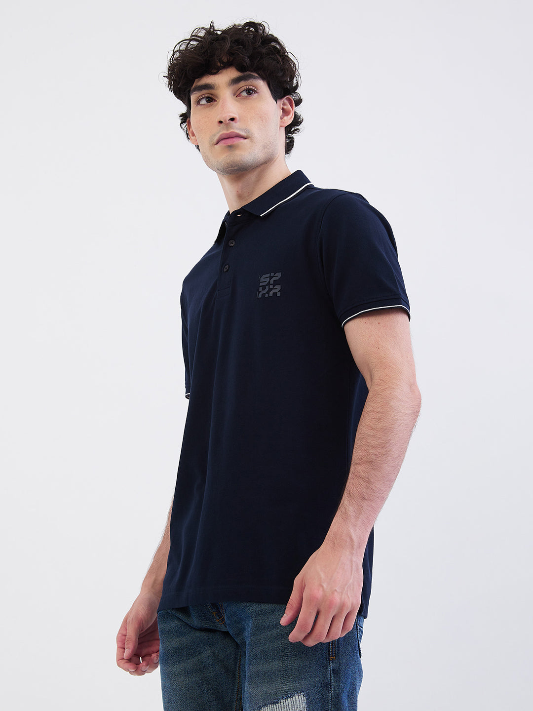 Spykar Navy Blue Slim Fit Casual T-Shirt For Men
