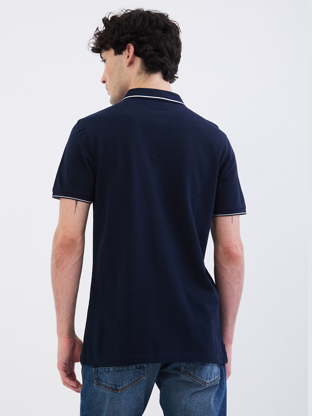 Spykar Navy Blue Slim Fit Casual T-Shirt For Men