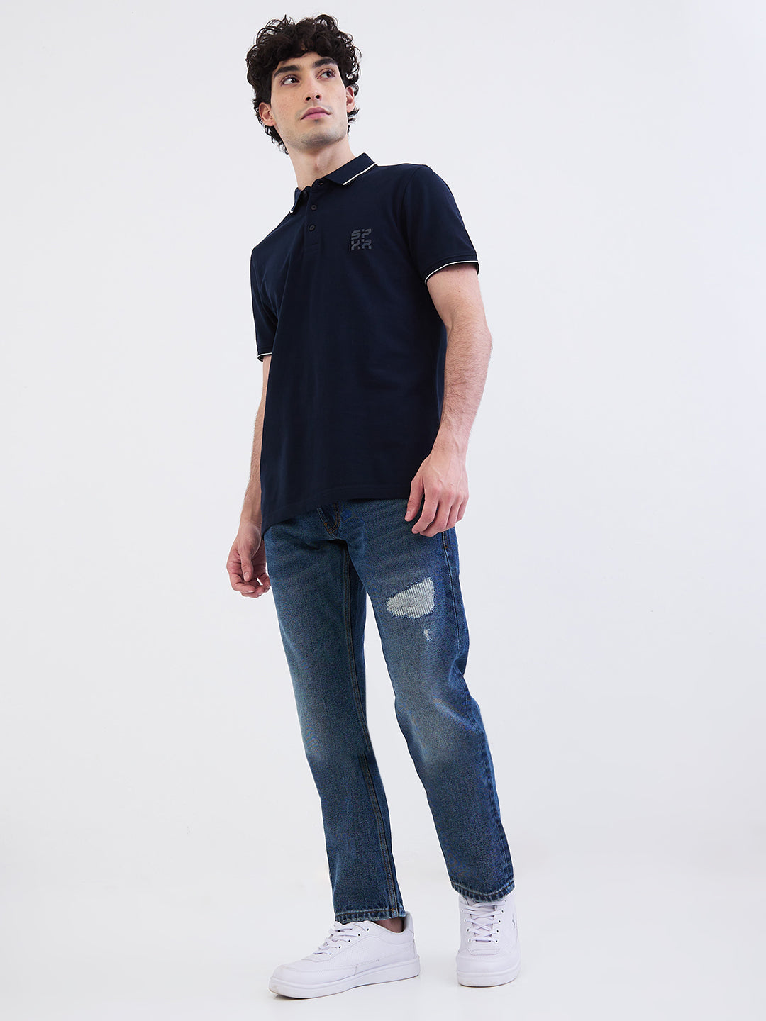 Spykar Navy Blue Slim Fit Casual T-Shirt For Men