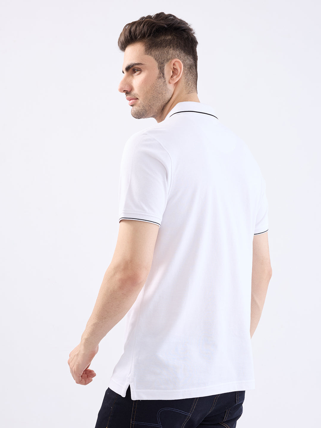 Spykar White Slim Fit Casual T-Shirt For Men