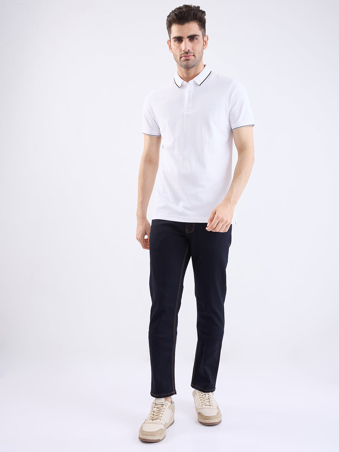 Spykar White Slim Fit Casual T-Shirt For Men