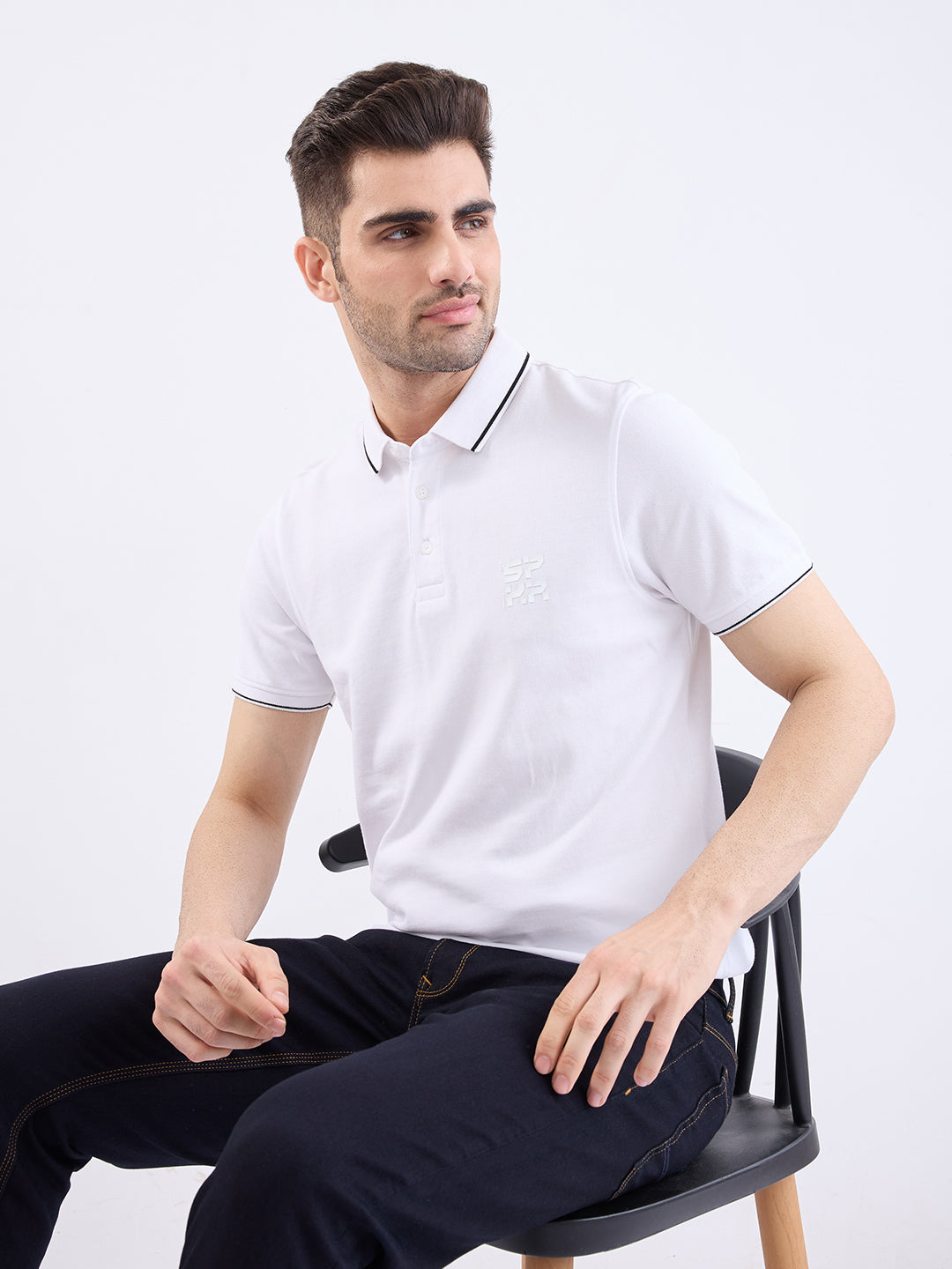 Spykar White Slim Fit Casual T-Shirt For Men