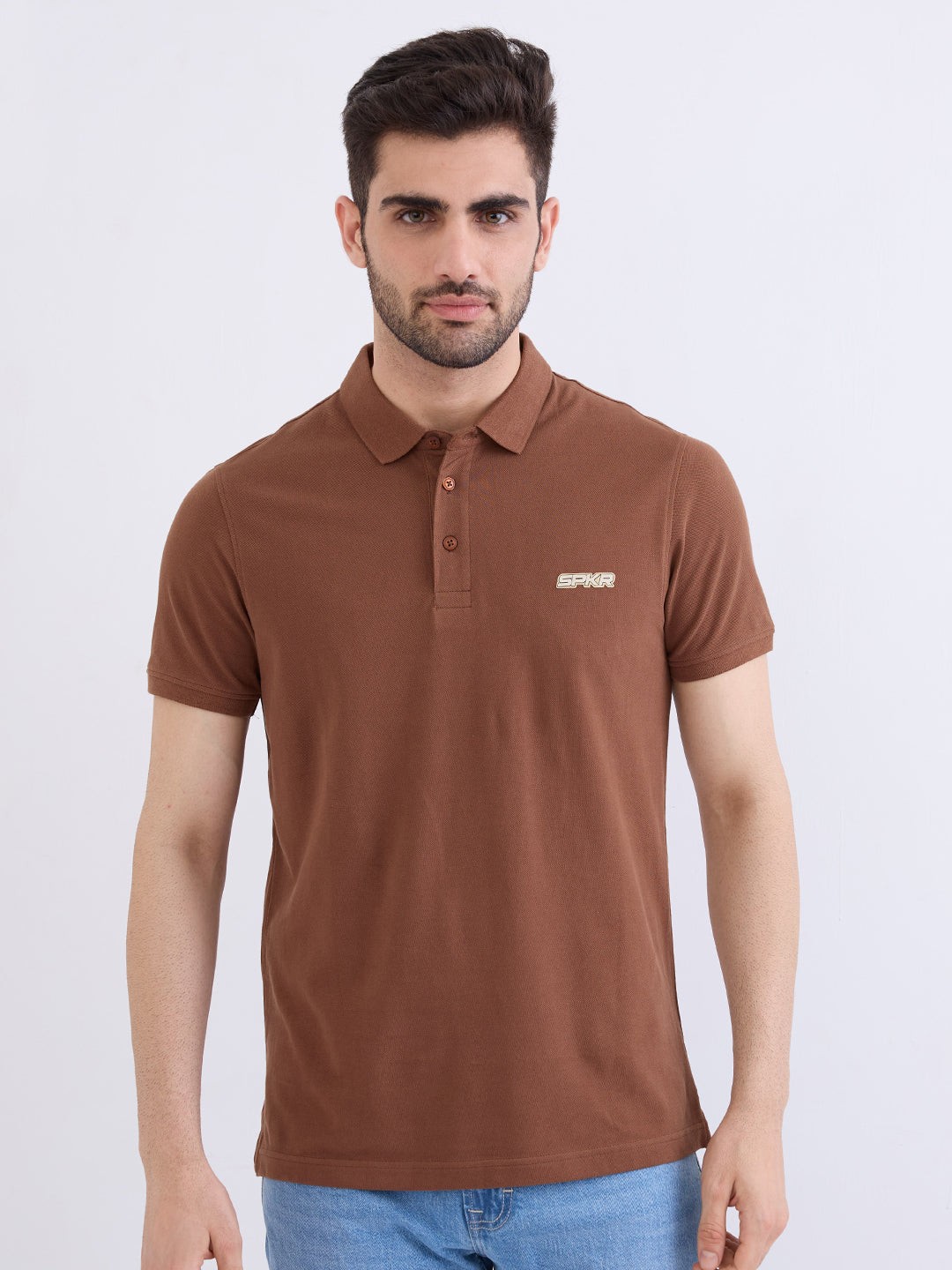 Spykar Bison Brown Slim Fit Casual T-Shirt For Men