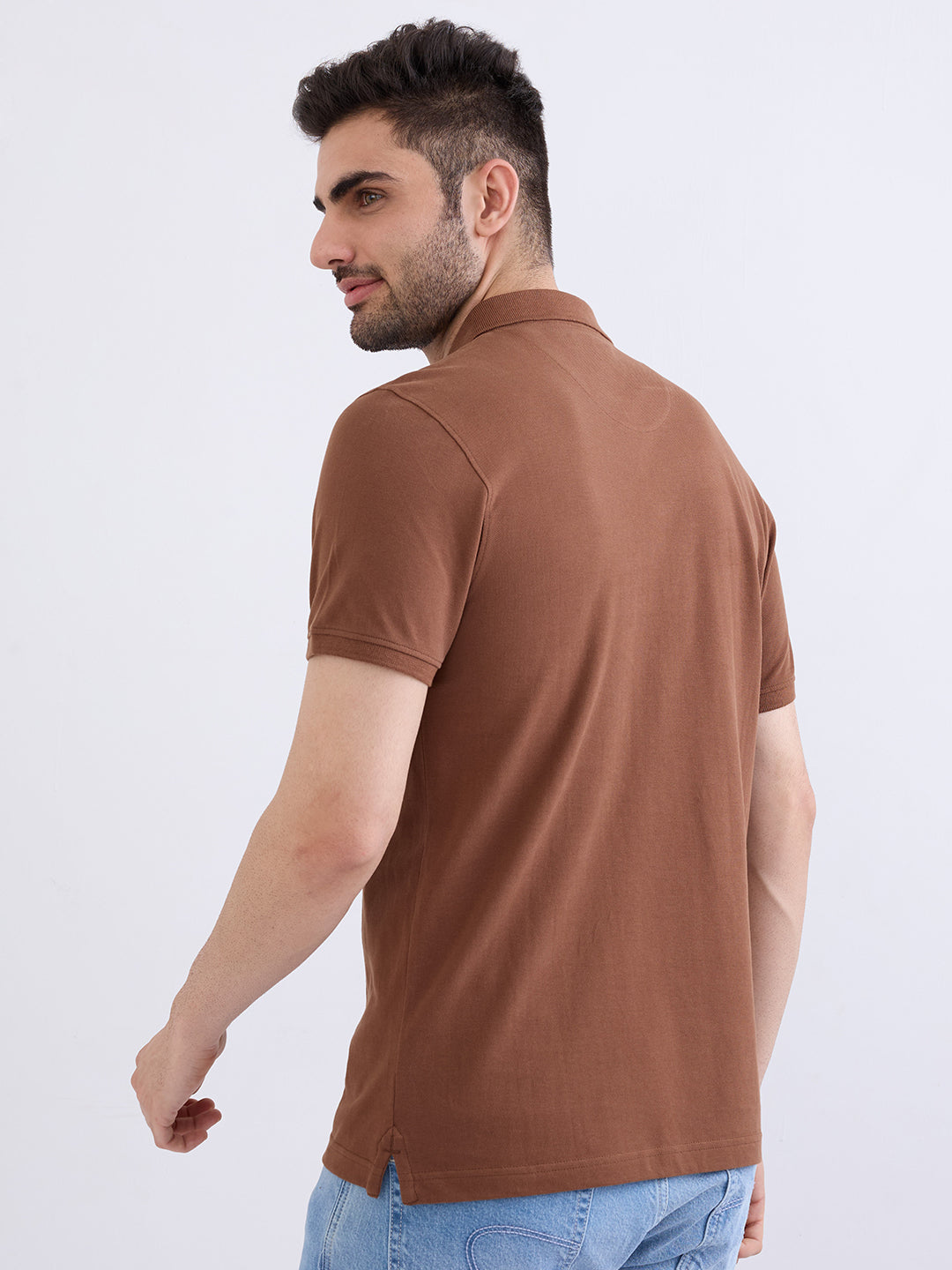 Spykar Bison Brown Slim Fit Casual T-Shirt For Men
