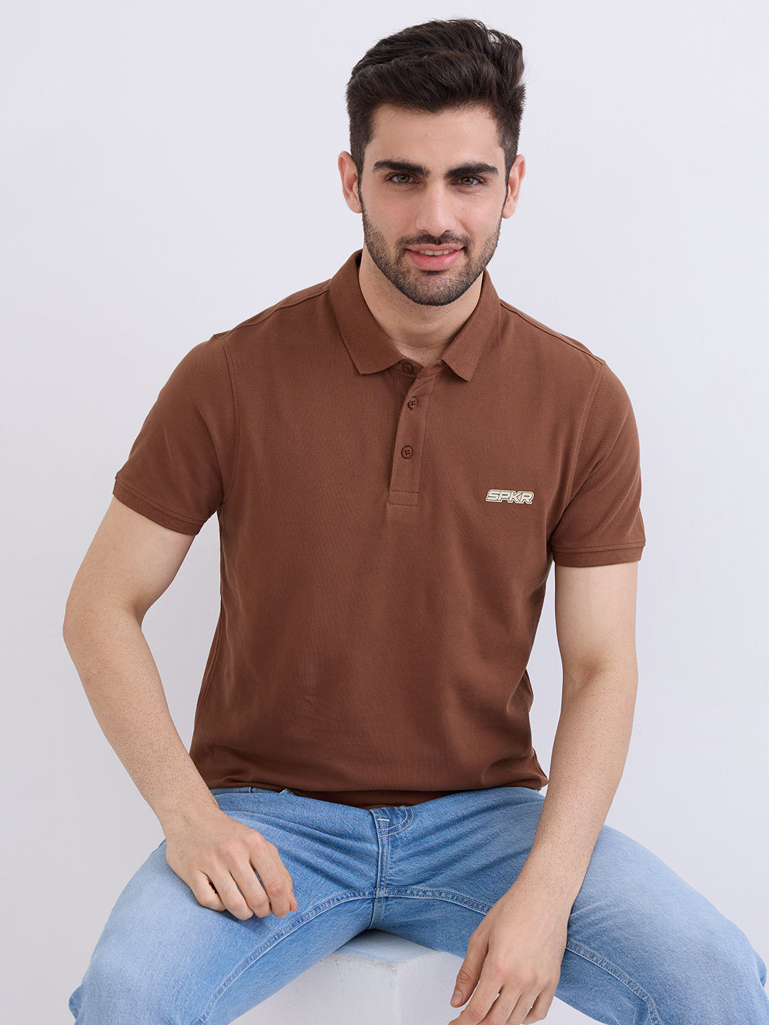 Men T-Shirt Brown Slim Fit