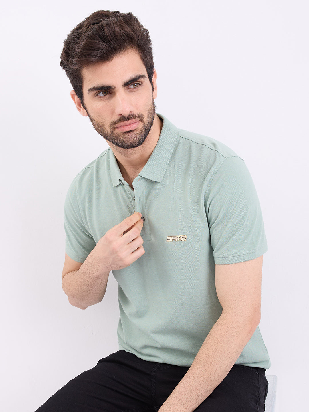 Spykar Granite Green Slim Fit Casual T-Shirt For Men