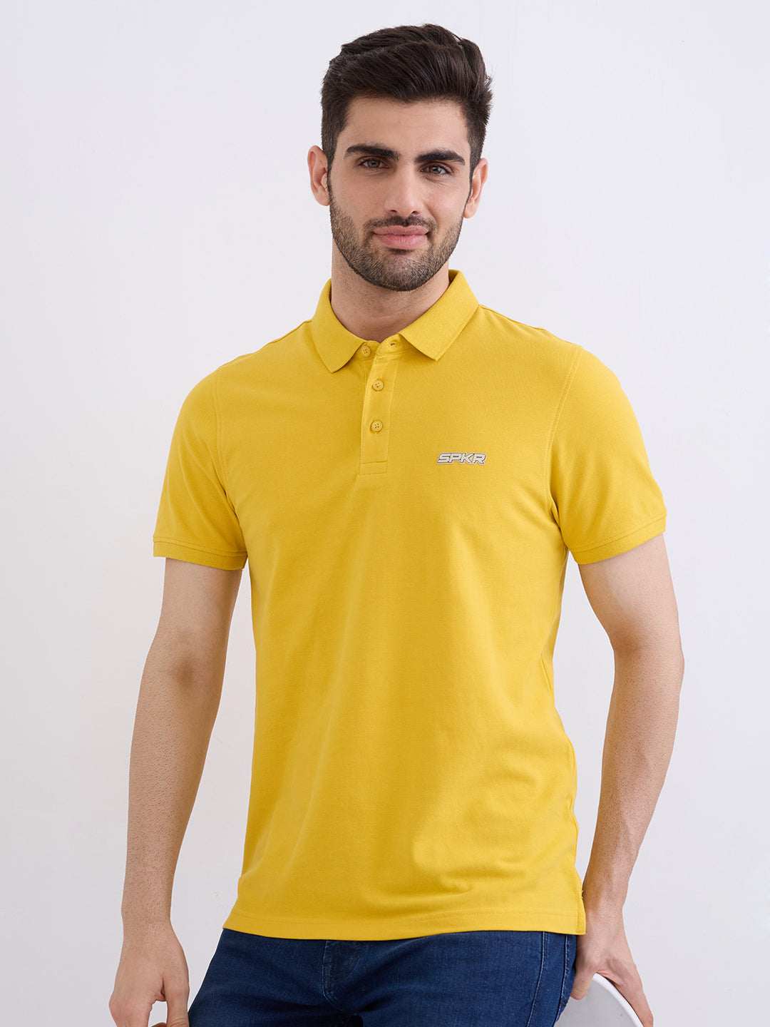 Spykar Sulphur Yellow Slim Fit Casual T-Shirt For Men