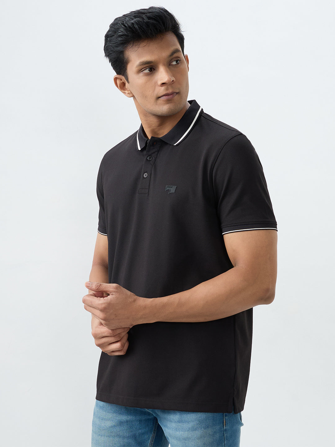 Spykar Black Slim Fit T-Shirts For Men