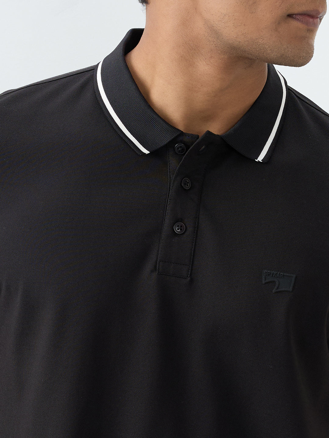 Spykar Black Slim Fit T-Shirts For Men