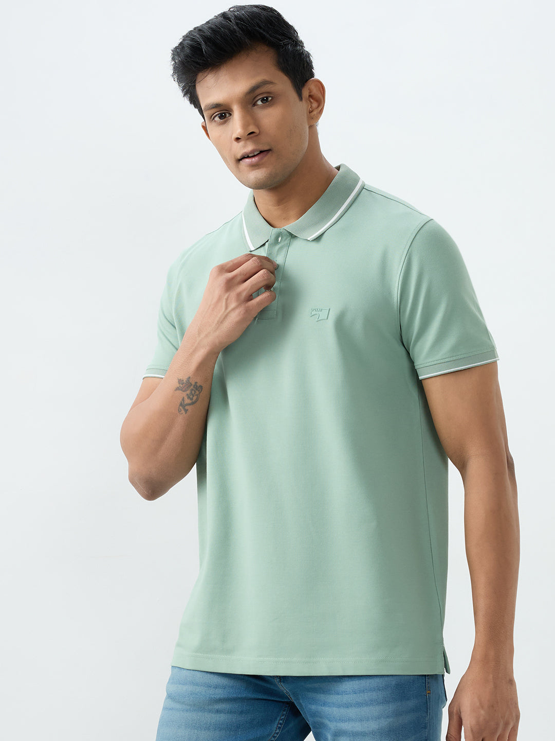 Spykar Granite Green Slim Fit T-Shirts For Men