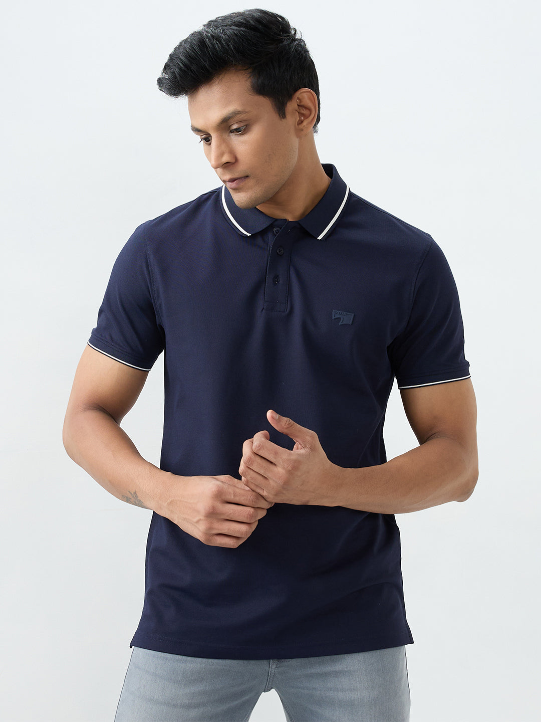Men T-Shirt Blue Slim Fit