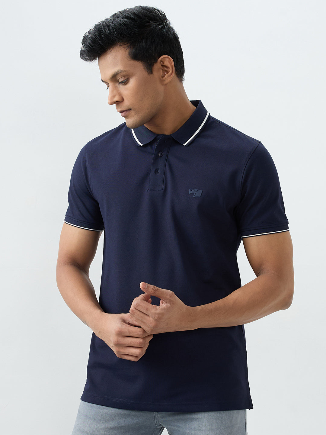 Spykar Navy Blue Slim Fit T-Shirts For Men