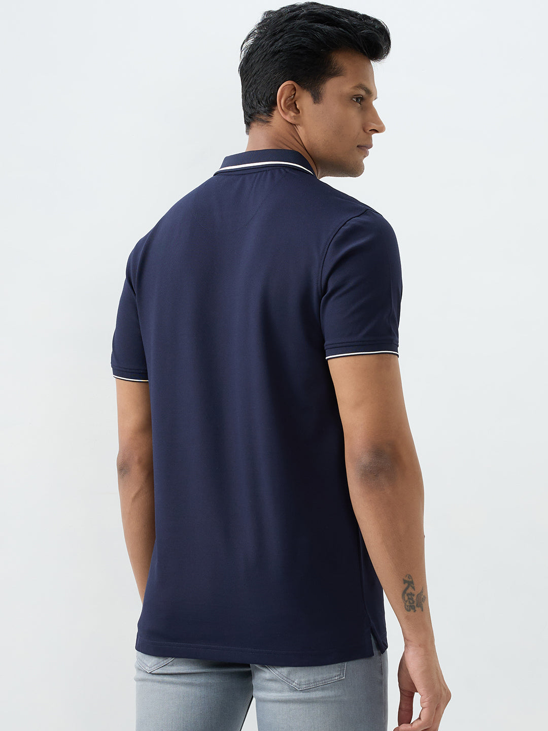 Spykar Navy Blue Slim Fit T-Shirts For Men