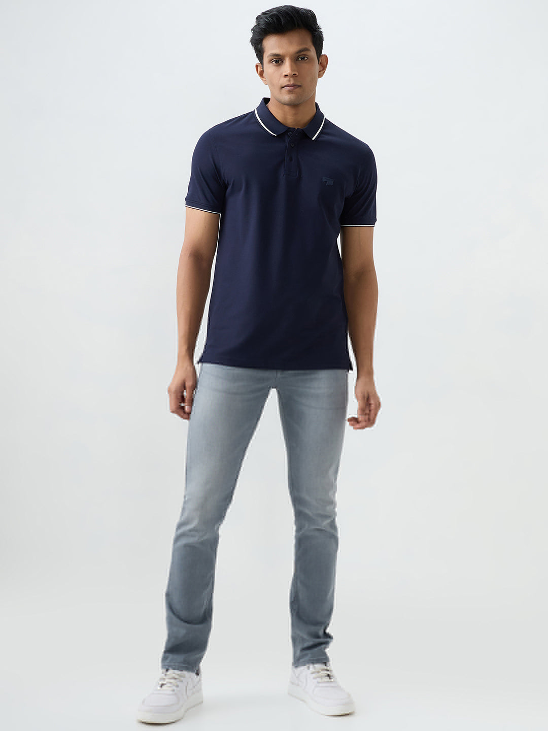 Spykar Navy Blue Slim Fit T-Shirts For Men