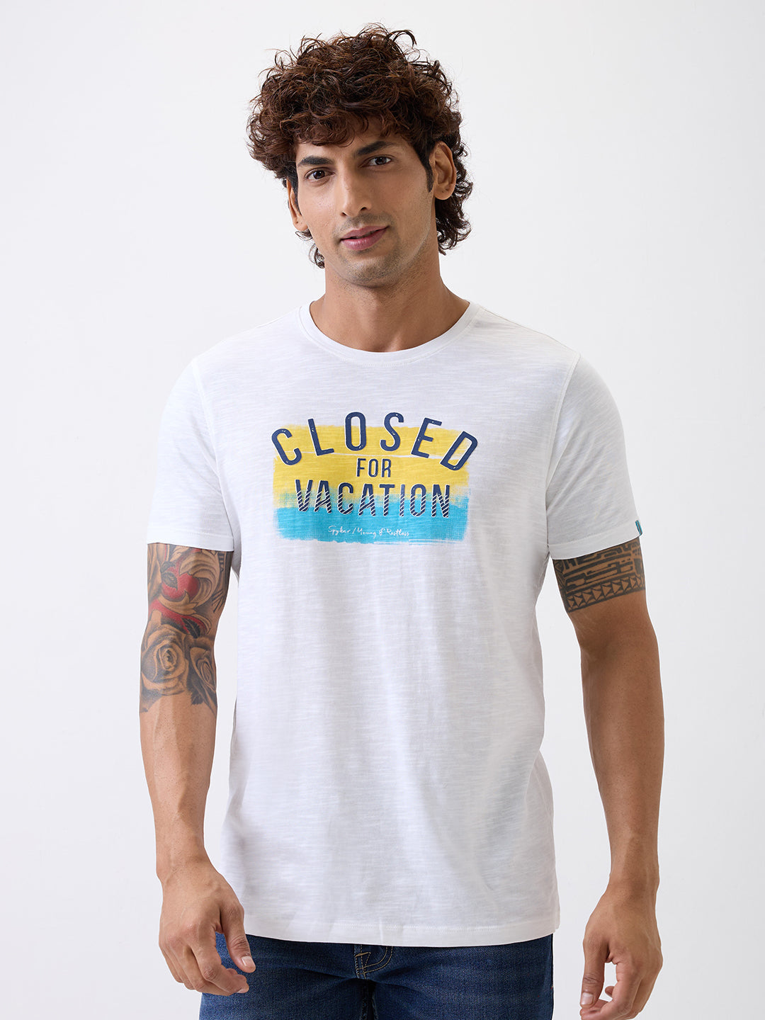 Spykar White Slim Fit Casual T-Shirts For Men