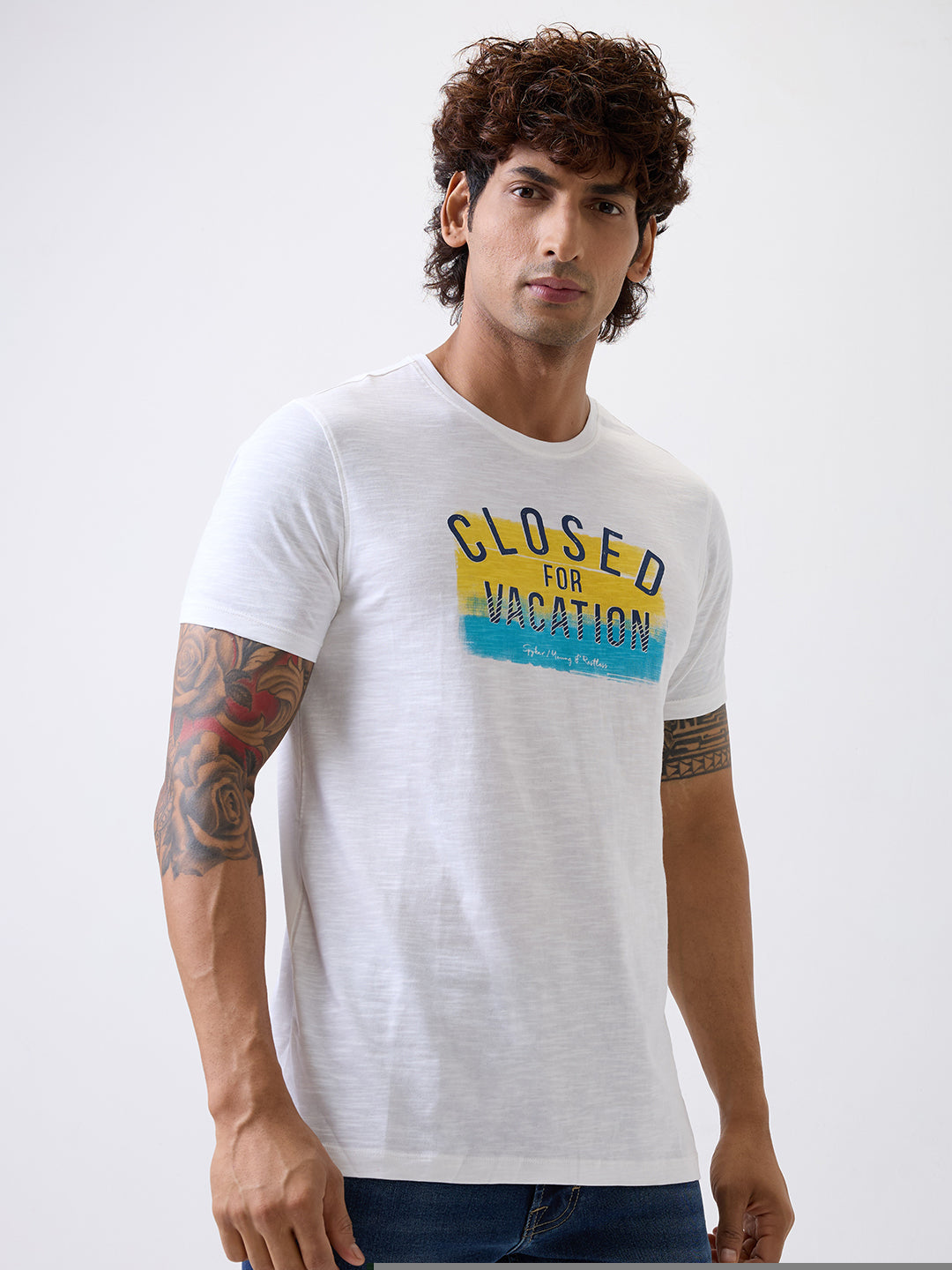 Spykar White Slim Fit Casual T-Shirts For Men