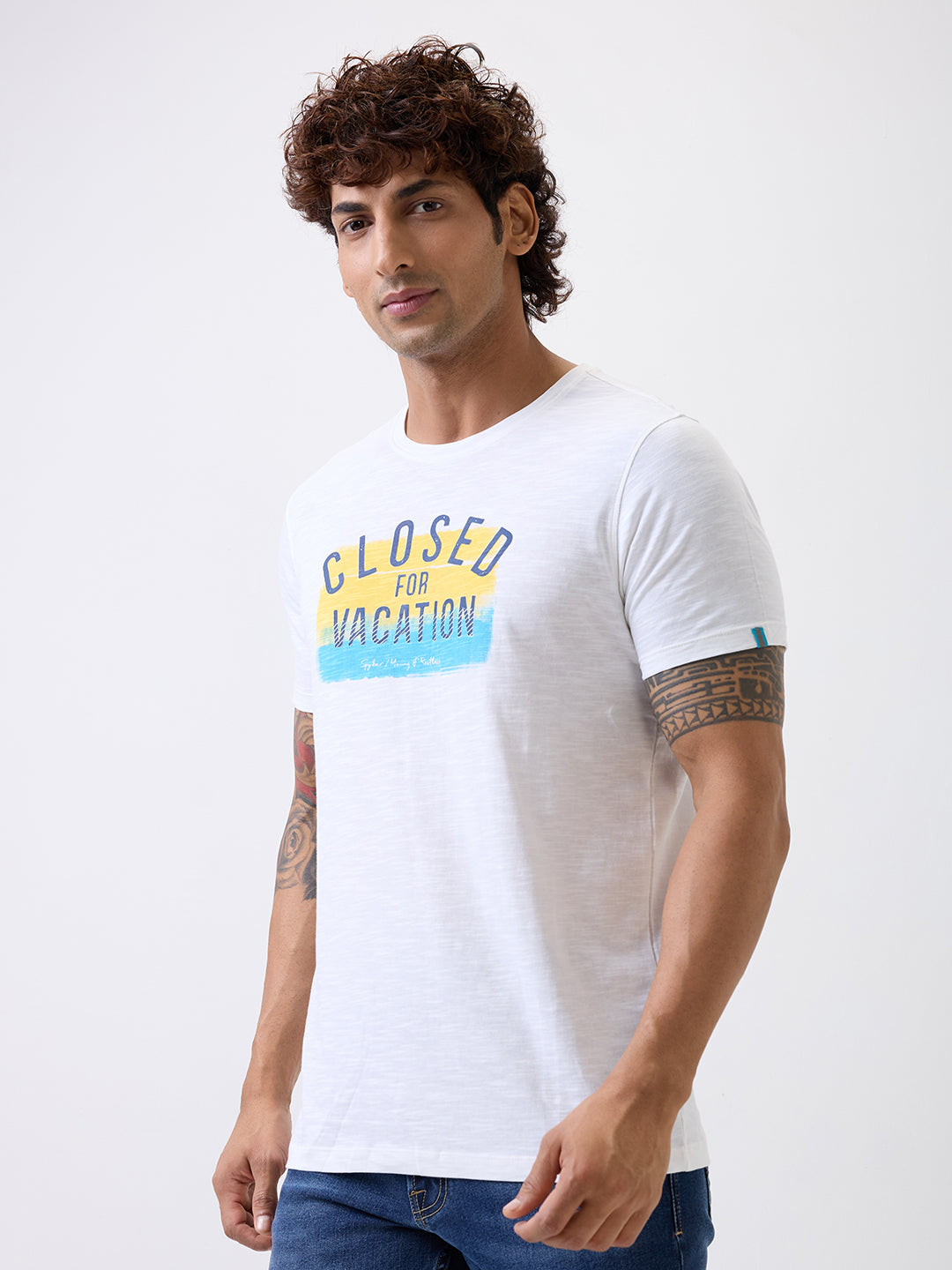 Spykar White Slim Fit Casual T-Shirts For Men