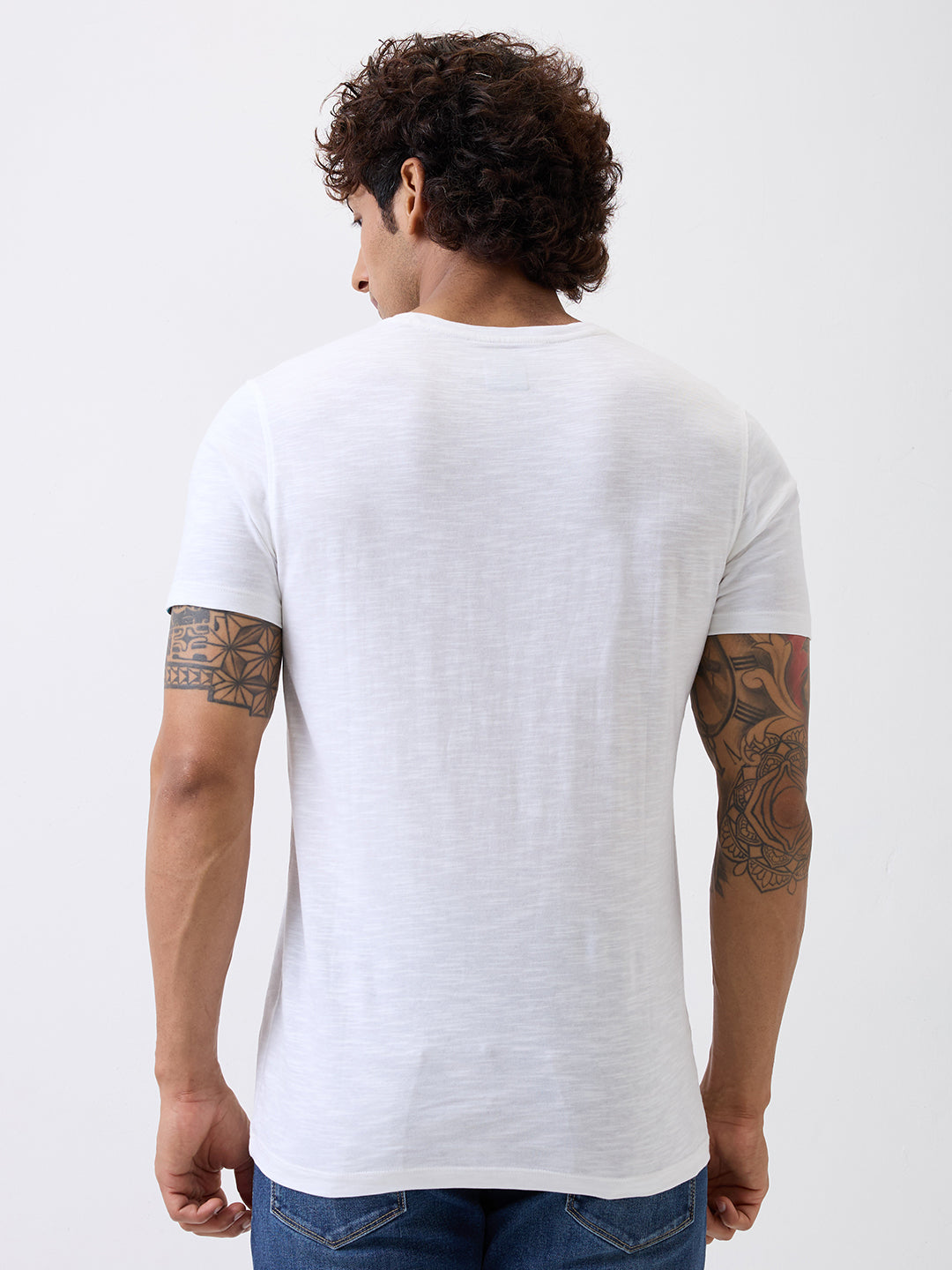 Spykar White Slim Fit Casual T-Shirts For Men