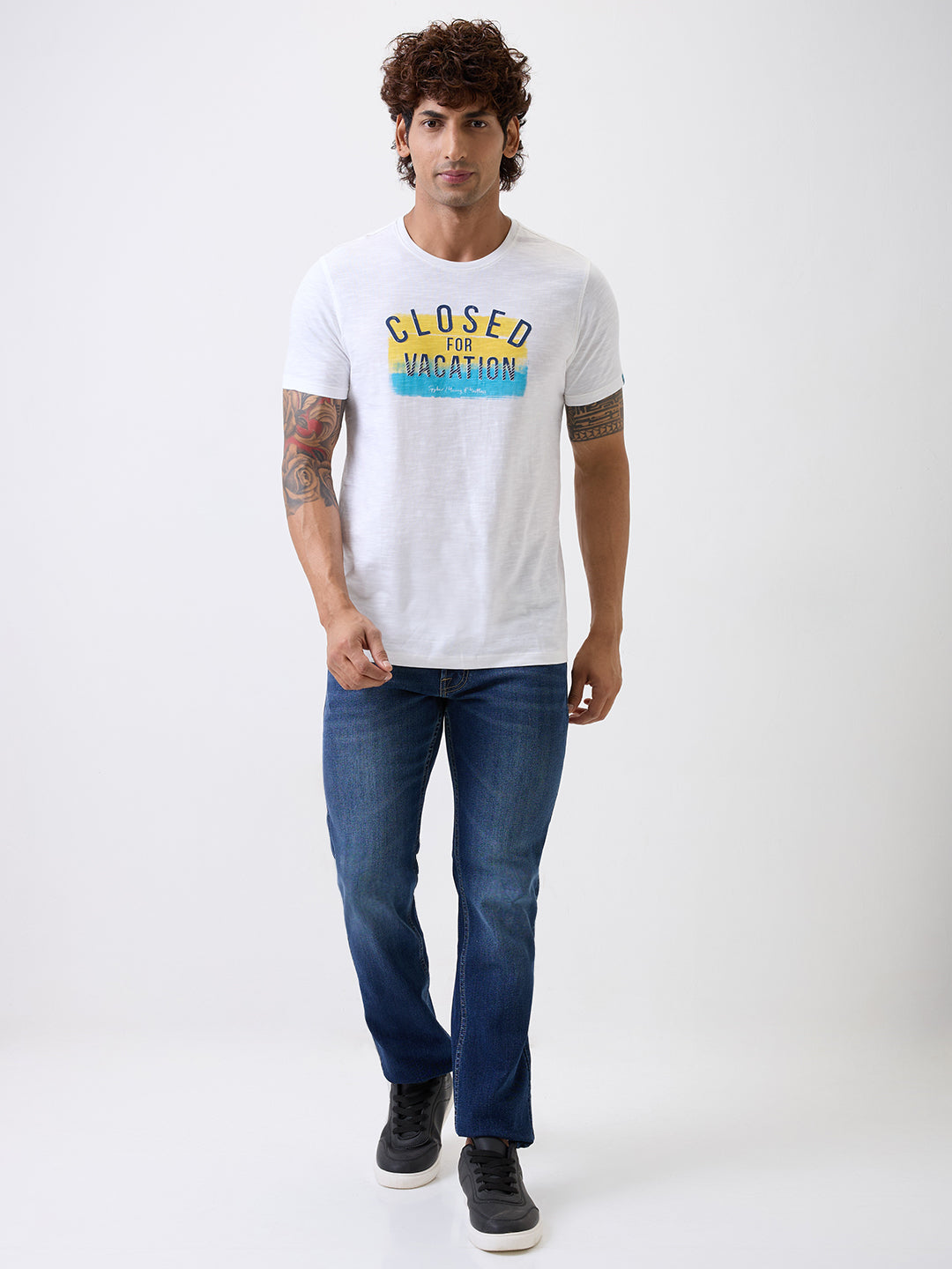 Spykar White Slim Fit Casual T-Shirts For Men