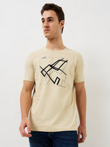 Men T-Shirt Solid Beige Slim Fit