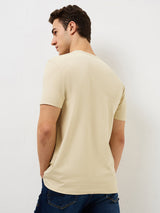 Men T-Shirt Solid Beige Slim Fit