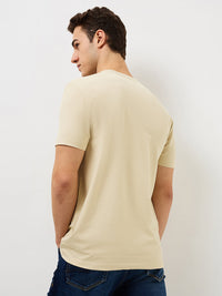 Men T-Shirt Solid Beige Slim Fit