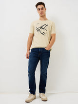 Men T-Shirt Solid Beige Slim Fit