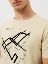 Men T-Shirt Solid Beige Slim Fit