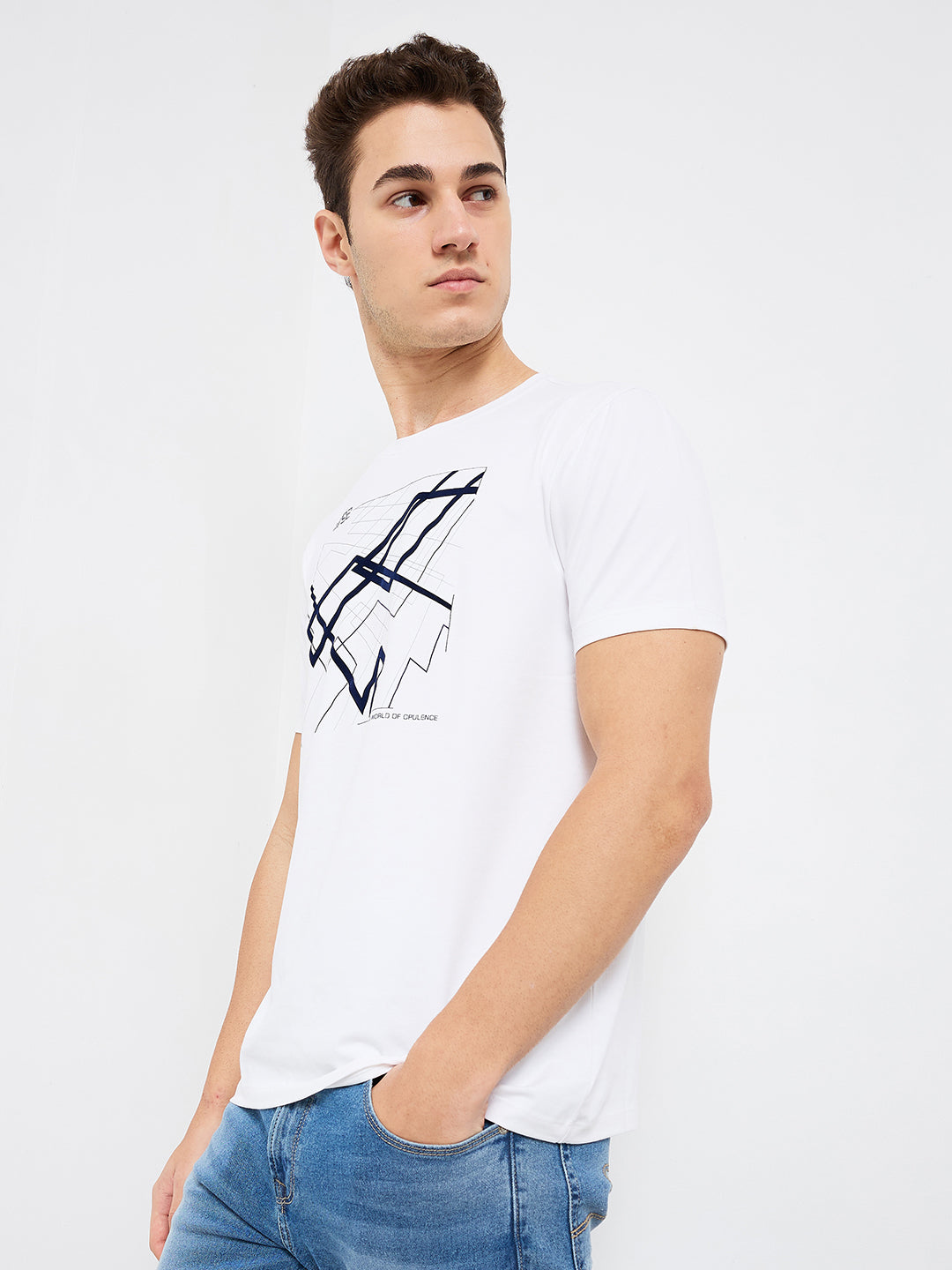 Men T-Shirt Solid White Slim Fit