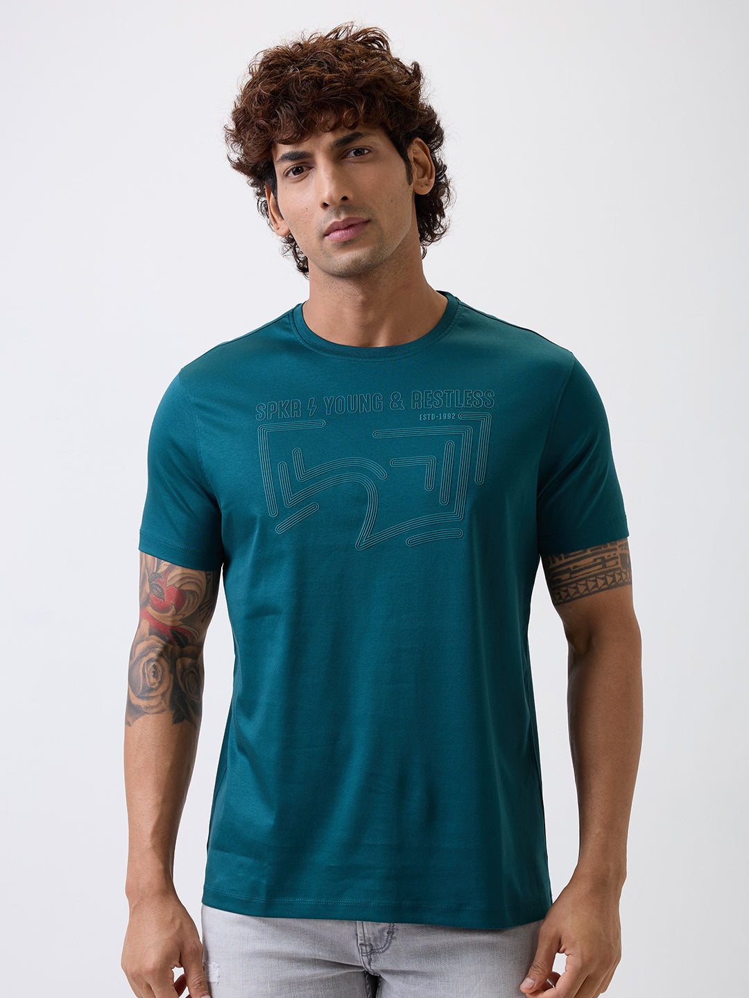 Spykar Blue Slim Fit Casual T-Shirt For Men