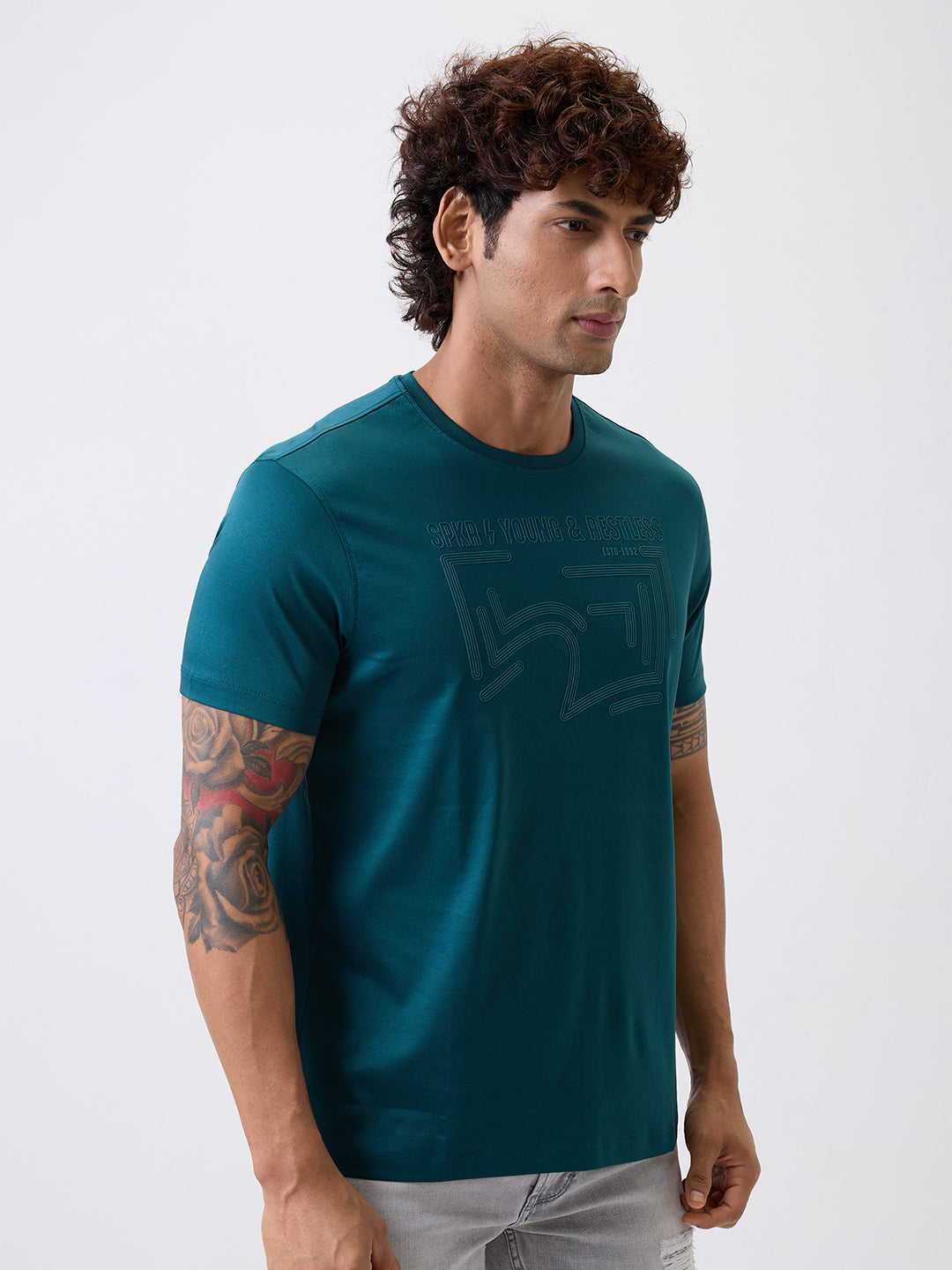 Spykar Blue Slim Fit Casual T-Shirt For Men