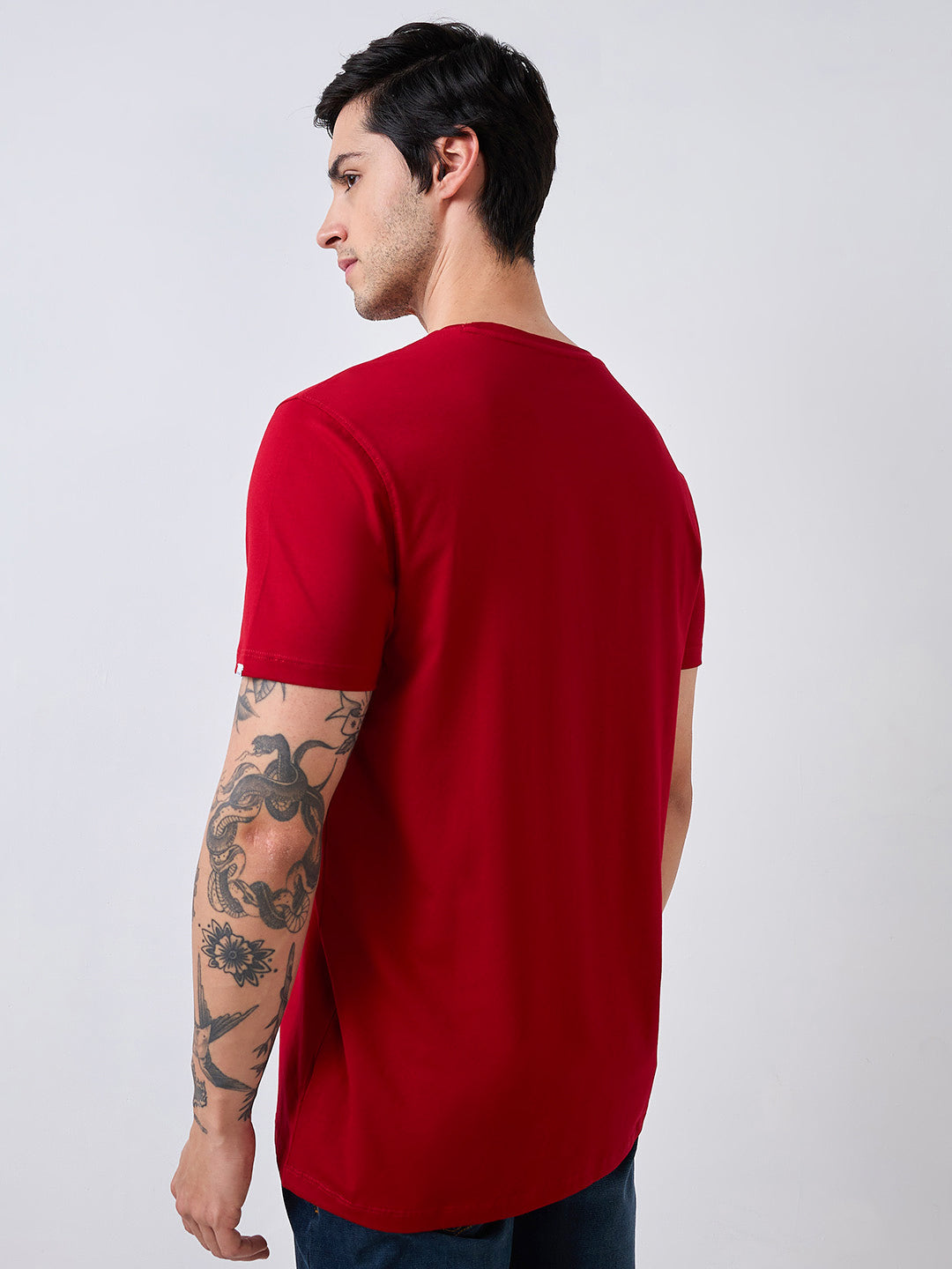 Spykar Red Half Sleeves Slim Fit T-Shirt For Men