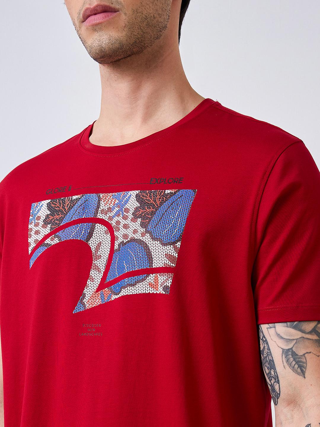 Spykar Red Half Sleeves Slim Fit T-Shirt For Men
