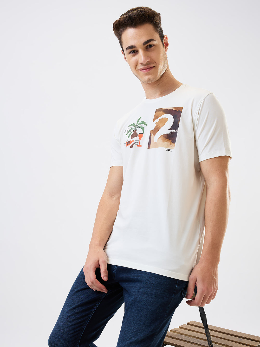 Spykar White Slim Fit Solid Half Sleeve T-Shirt For Men