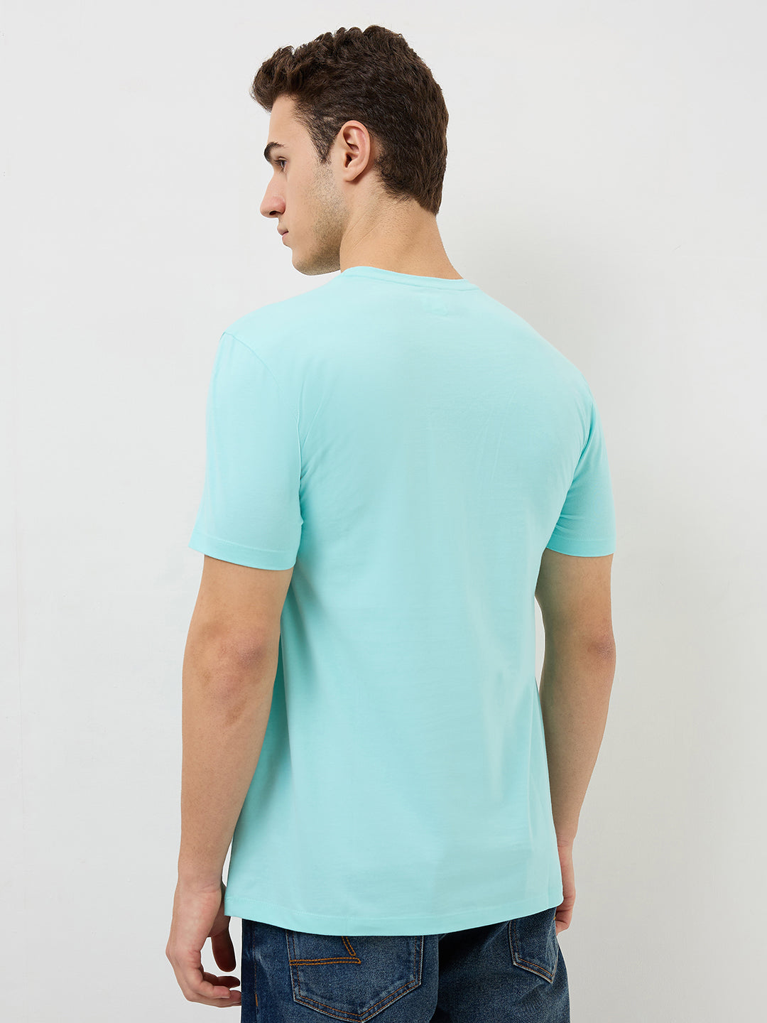 Spykar Blue Slim Fit Solid Half Sleeve T-Shirt For Men