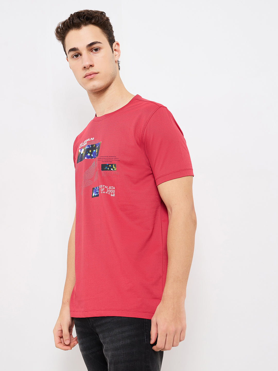 Spykar Red Slim Fit Solid Half Sleeve T-Shirt For Men