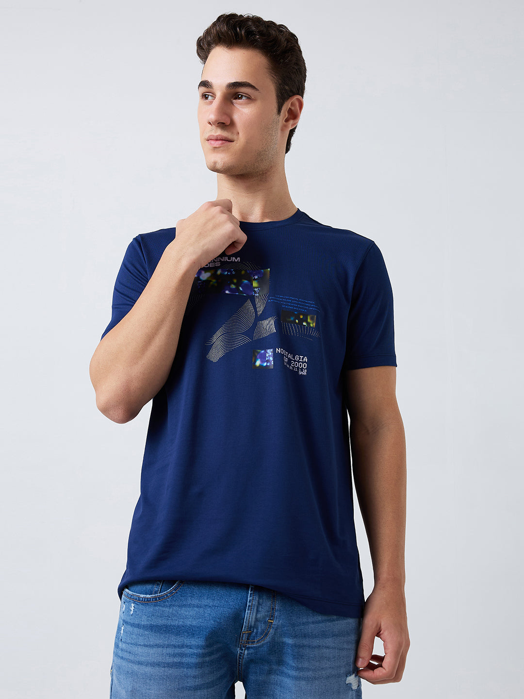 Spykar Blue Slim Fit Solid Half Sleeve T-Shirt For Men